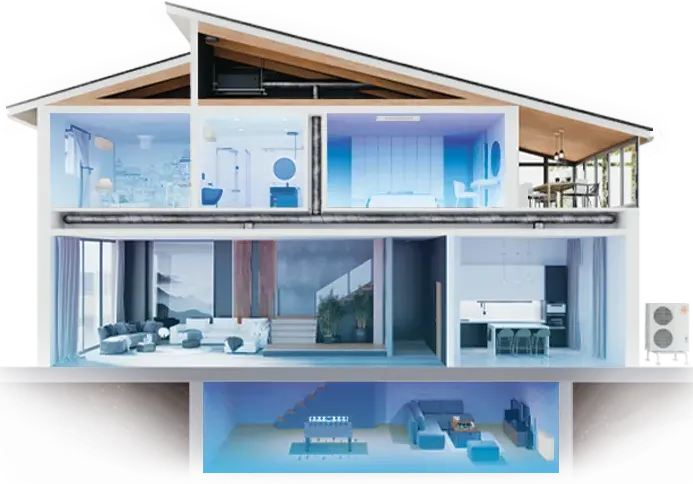 Whole home multi-zone heat pump installation