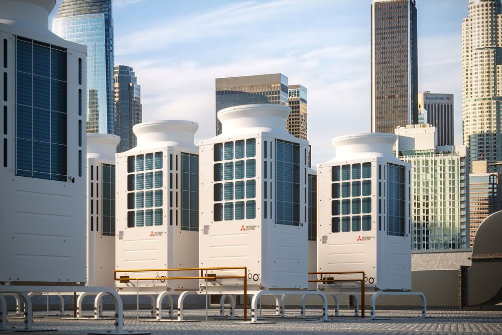 City Multi Outdoor Rooftop Units with Cityscape Backdrop