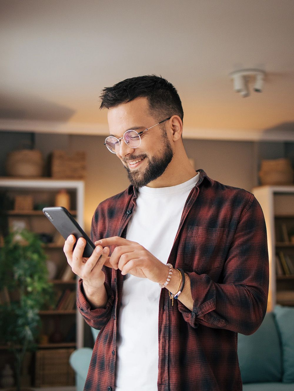 man on phone using app